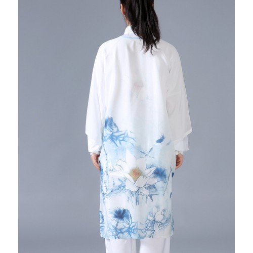 Chiffon Tai Chi long painted print shawl top For women Chinese kungfu  martial arts wushu performance out coat Tai chi boxing tulle out top for lady